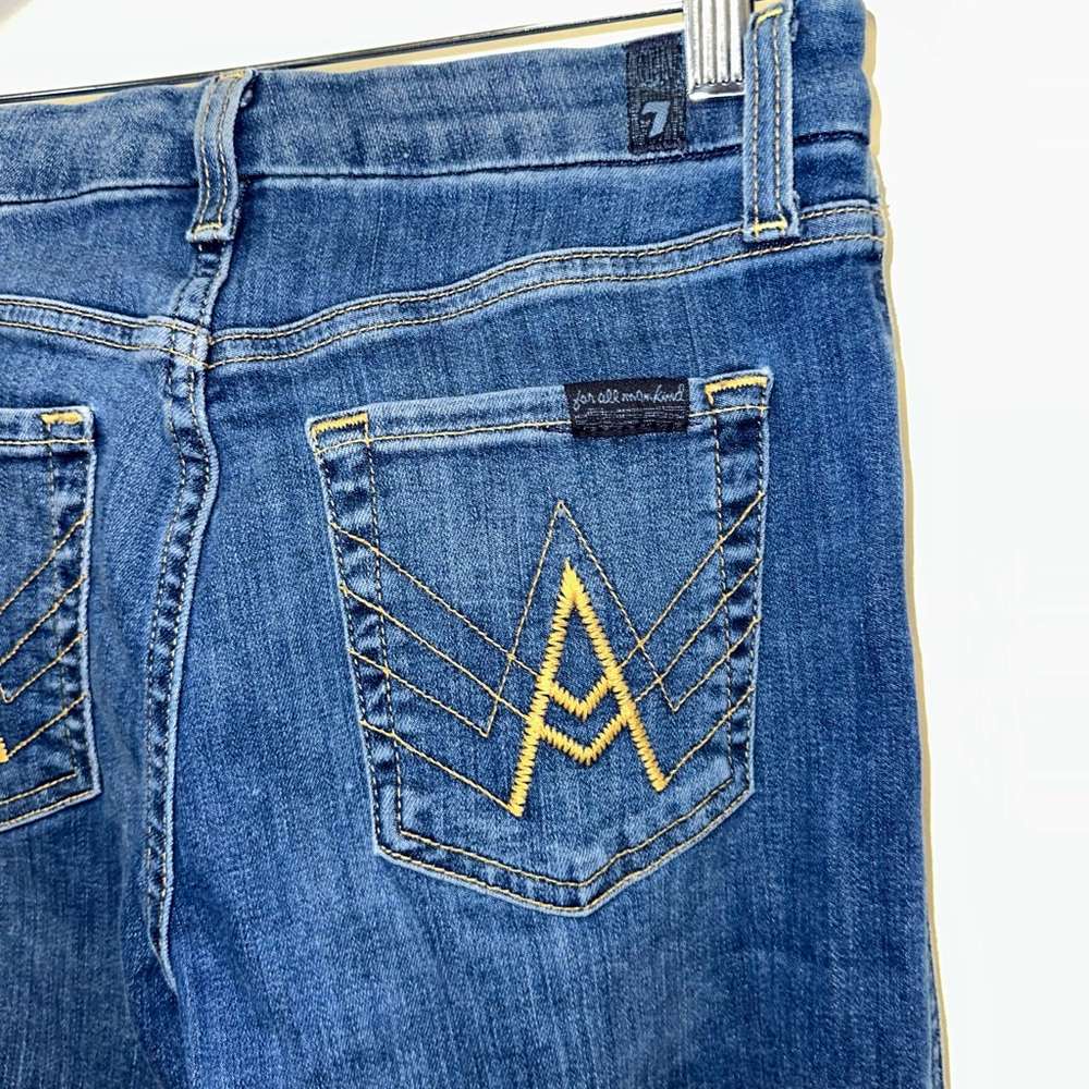 Women's 7 For All Mankind Blue Gold Stitch A Pocket Flare Jeans Size 26 - Picture 9 of 16